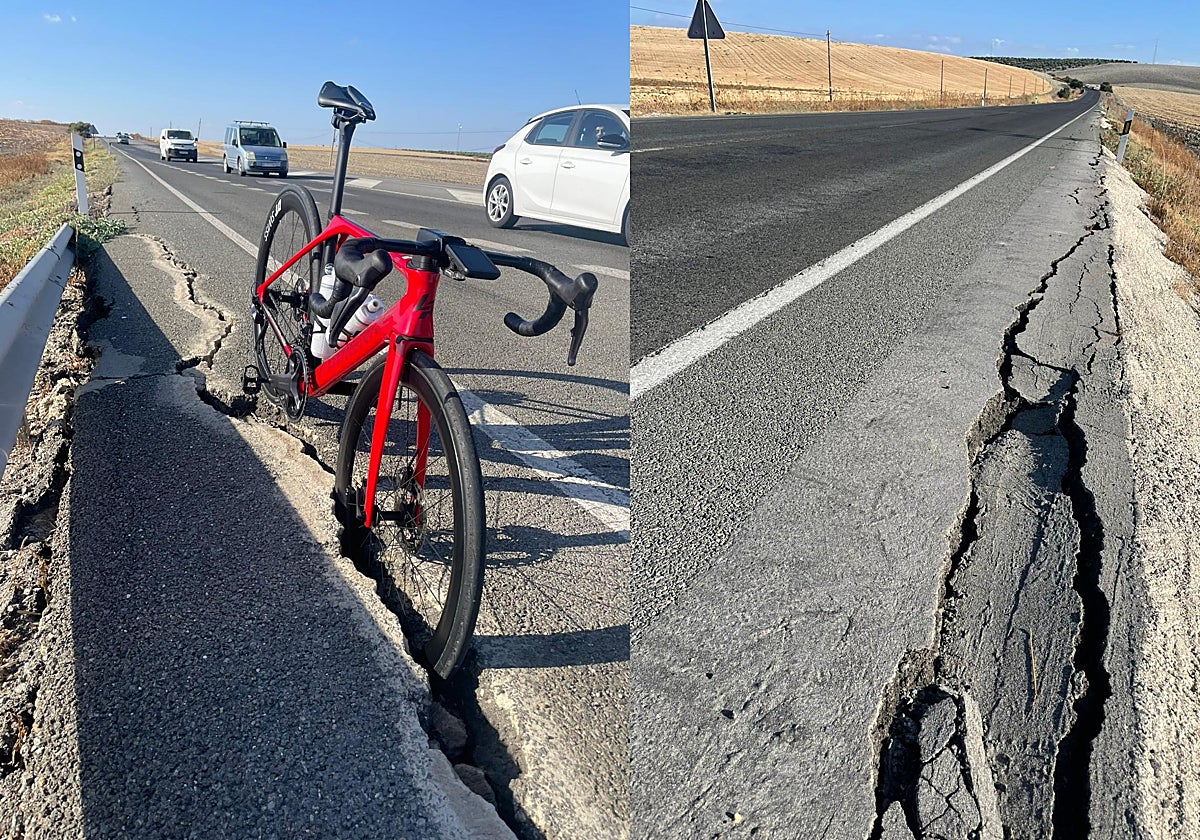 Esta carretera tiene zonas en las que hay grietas en las que cabe casi una bicicleta entera