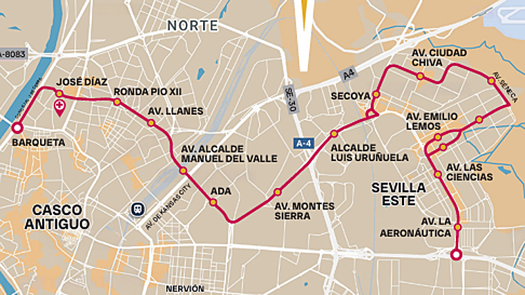 Recorrido de la línea 60 de Tussam