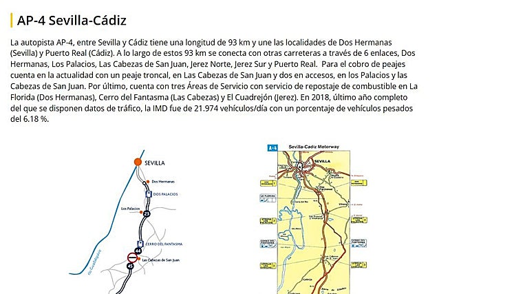 La descripción literal que Transportes mantiene en su página web sobre la AP-4