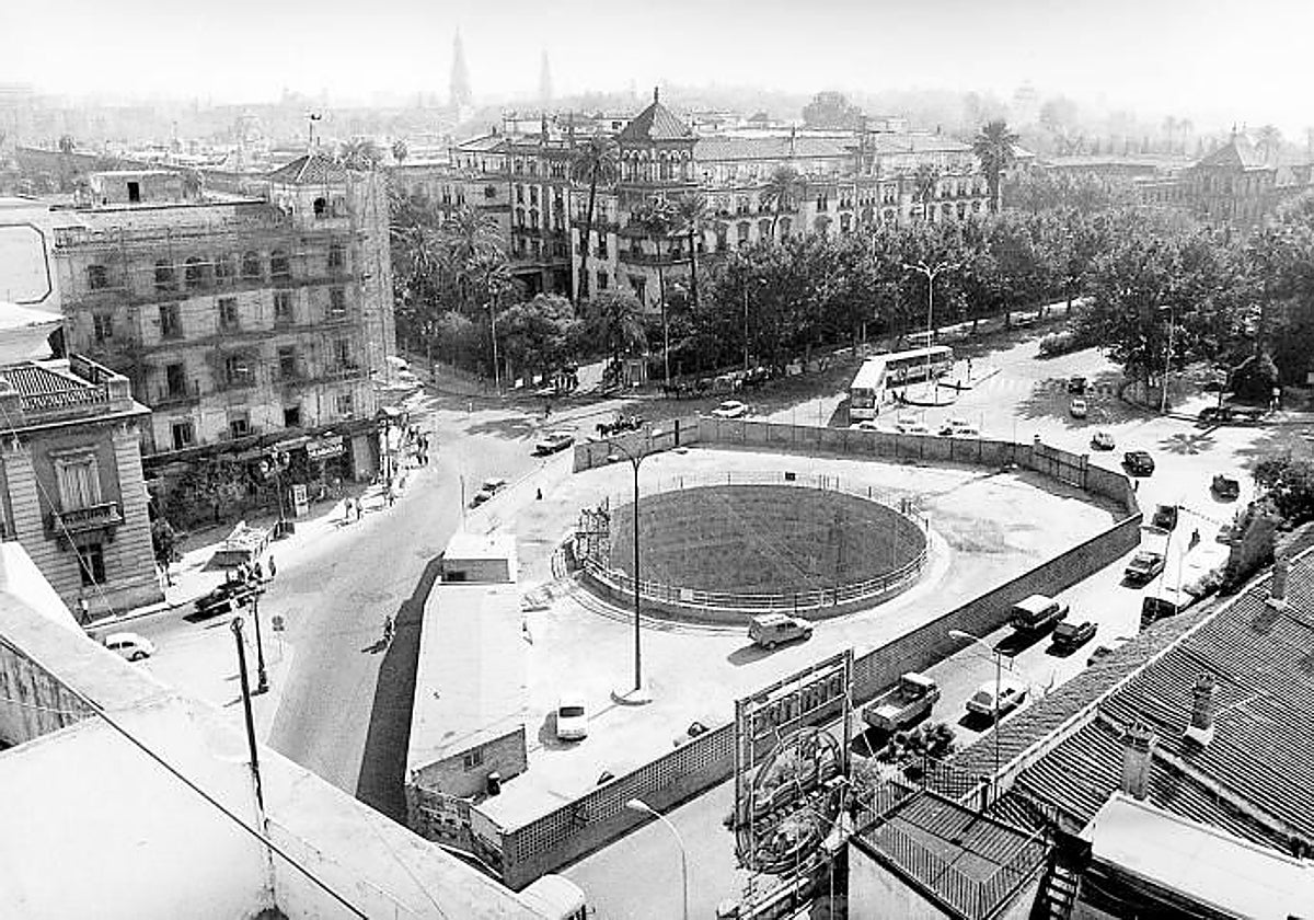 Obras del metro en Puerta Jerez en los ochenta