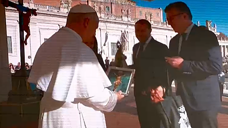 Image from the broadcast of Saturday's papal audience