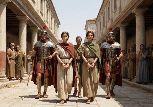 Recreación de la detención de las hermanas por orden del gobernador de Hispalis Diogeniano
