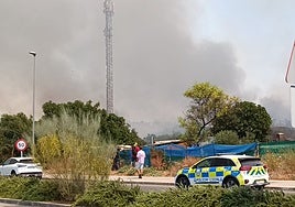 El incendio de Mairena del Aljarafe tira un tendido eléctrico y obliga a desalojar a 300 vecinos