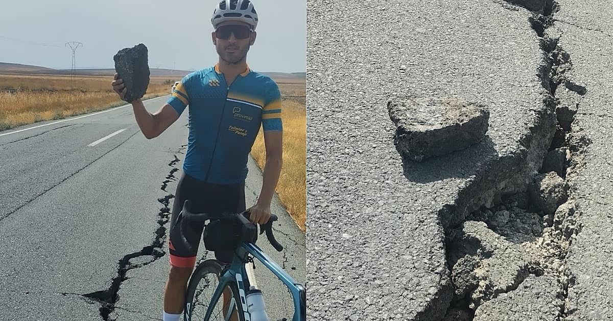 Unos ciclistas denuncian el mal estado de la carretera entre Fuentes de Andalucía y Osuna: «¿Tenemos que esperar a que haya una desgracia?»