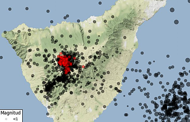 Mapa de sismos registrados por la Red Sísmica Canaria