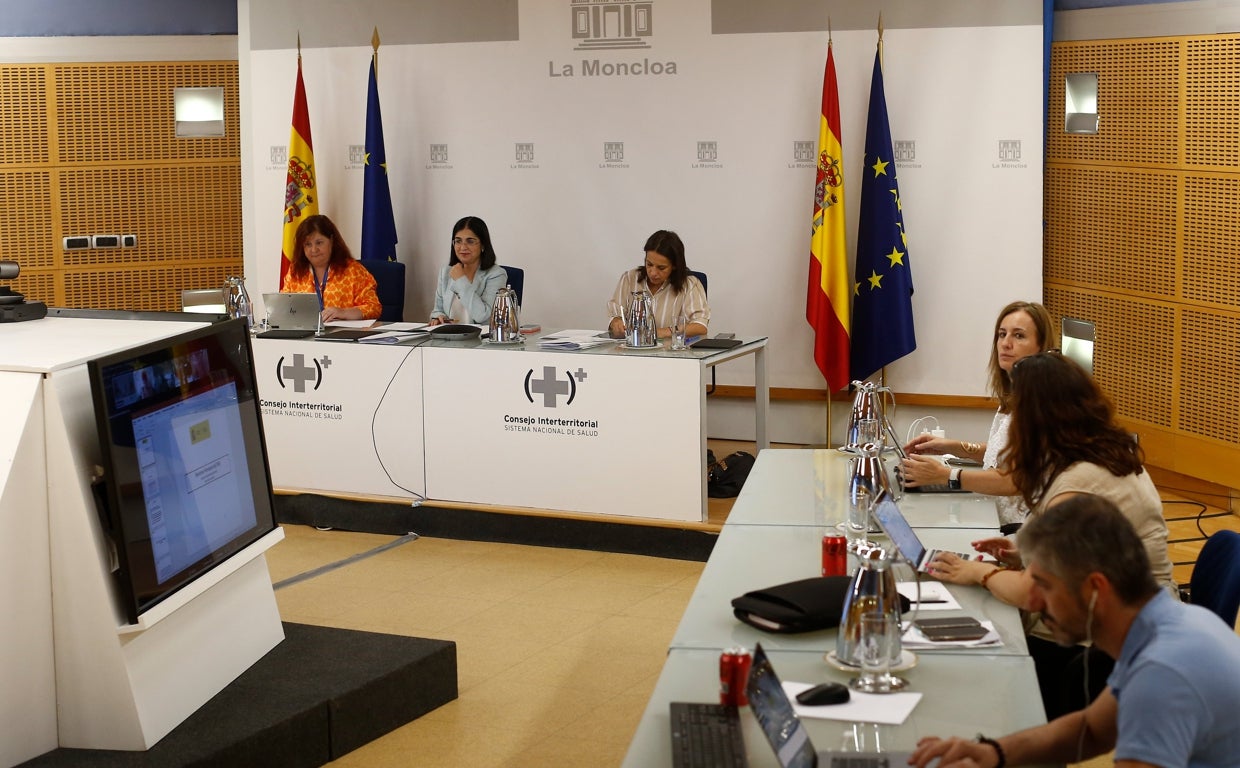 Un momento de la Interterritorial celebrada de manera telemática y presidida por Darias desde La Moncloa