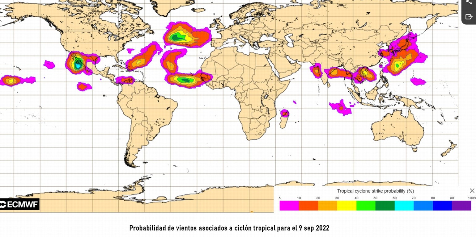 Probabilidad de vientos asociados a ciclón tropical para el 9 de septiembre
