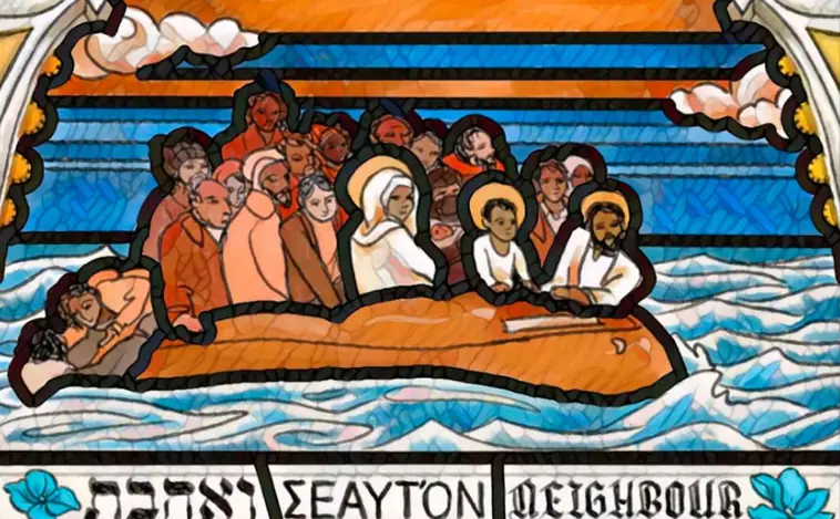 Una iglesia coloca unas vidrieras en las que Jesús aparece como un refugiado a bordo de una patera