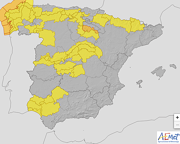 Las alertas amarillas y naranjas por lluvias y fuertes vientos de la AEMET para este jueves 20 de octubre de 2022