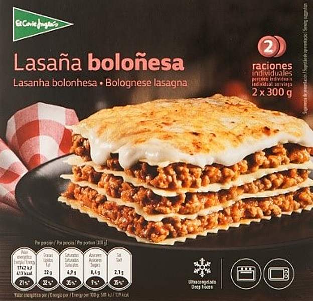 La lasaña boloñesa congelada de marca El Corte Inglés ha sido retirada por la presencia de crustáceos no etiquetados