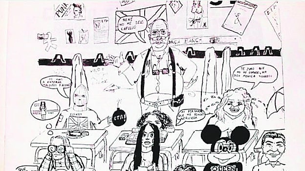 La ilustración que muestra la bandera en el aula