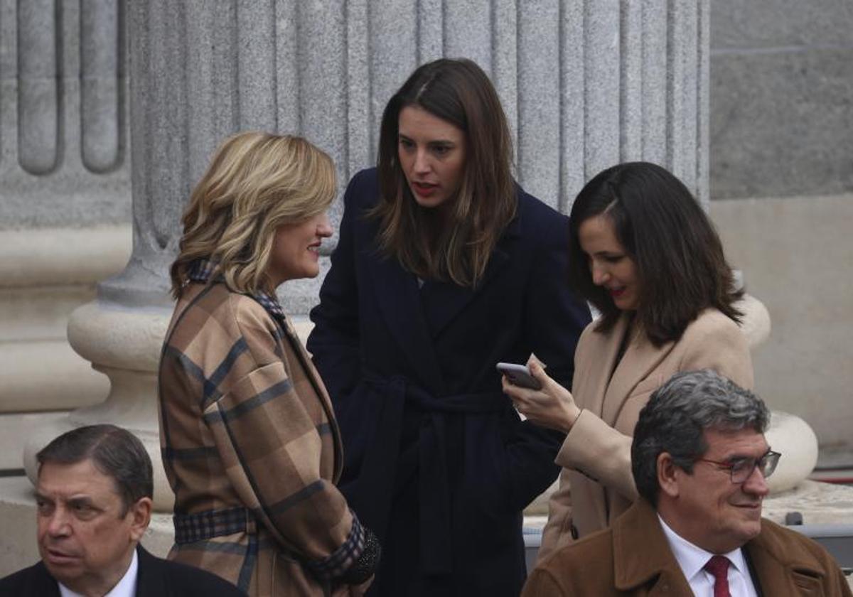 Las ministras Pilar Alegría, Irene Montero e Ione Belarra