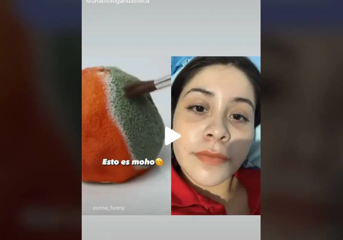 Captura del vídeo viral sobre el maquillaje con moho de naranja