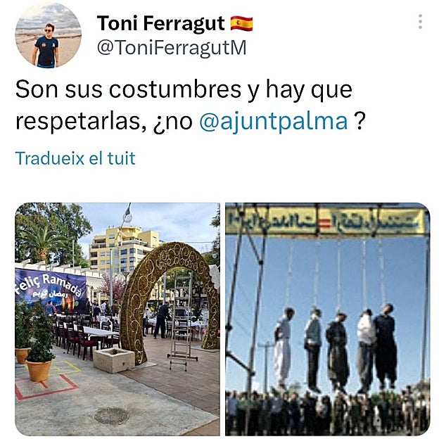 Pantallazo del tuit publicado por Toni Ferragut