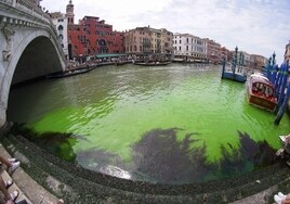 Las aguas del Gran Canal de Venecia se tiñen de verde fosforescente de forma misteriosa