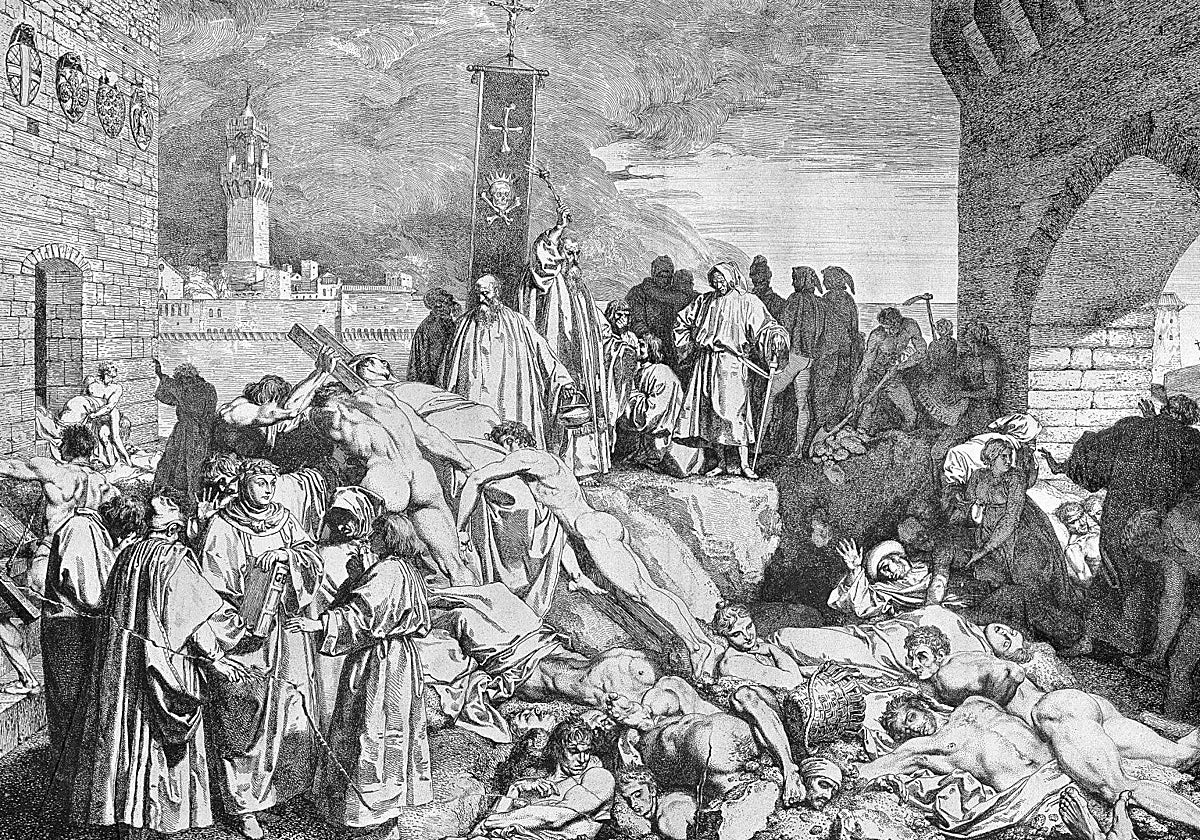 Grabado sobre el brote de peste negra que azotó Europa en el siglo XIV