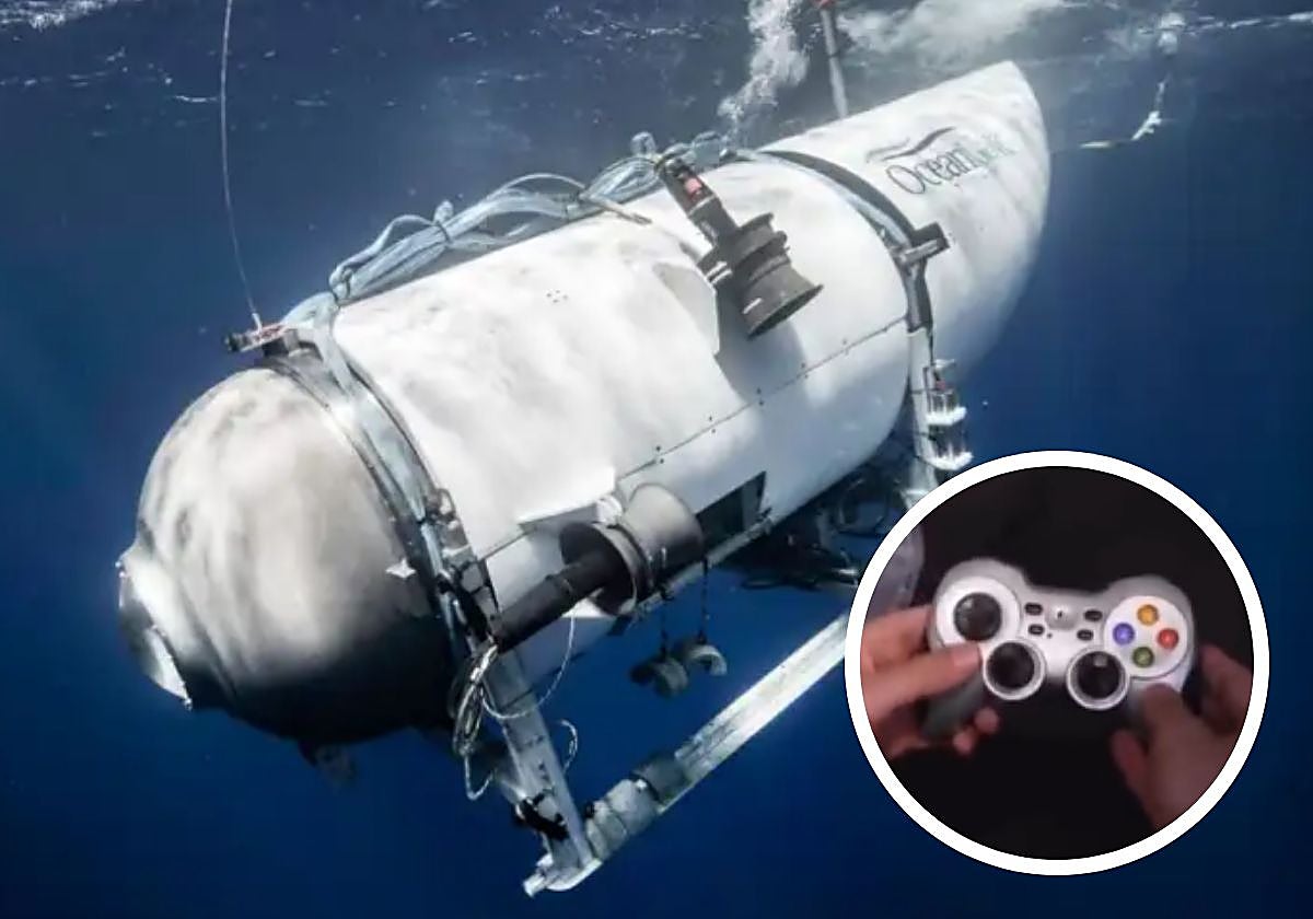 El submarino Titán y el mando que se utiliza para controlarlo