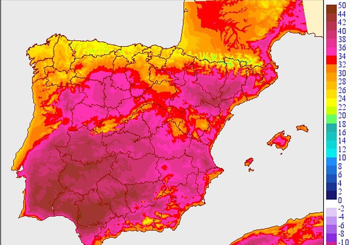 Mapa de temperaturas proporcionado por la Aemet