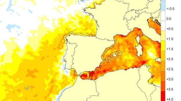 Variación de la temperatura en la costa entre el 1 y 17 de julio respecto a la media total