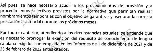 Extracto del comunicado enviado al gobierno balear en mayo de 2022