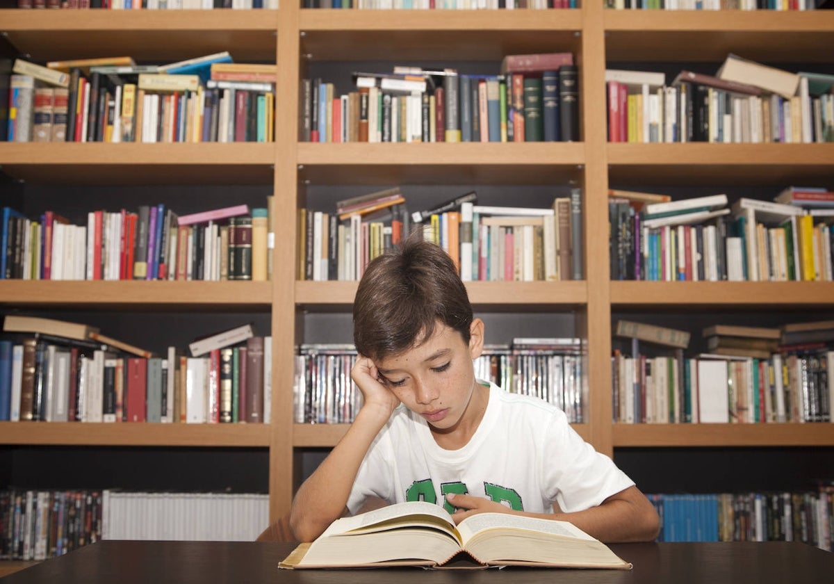 Un niño estudiando en una imagen de archivo
