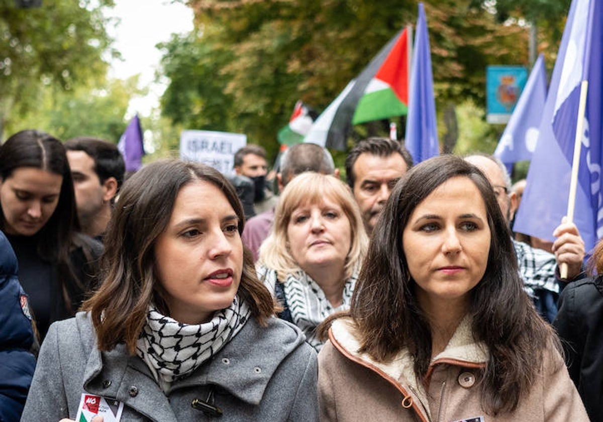 Las ministras Montero y Belarra, en la manifestación propalestina del domingo
