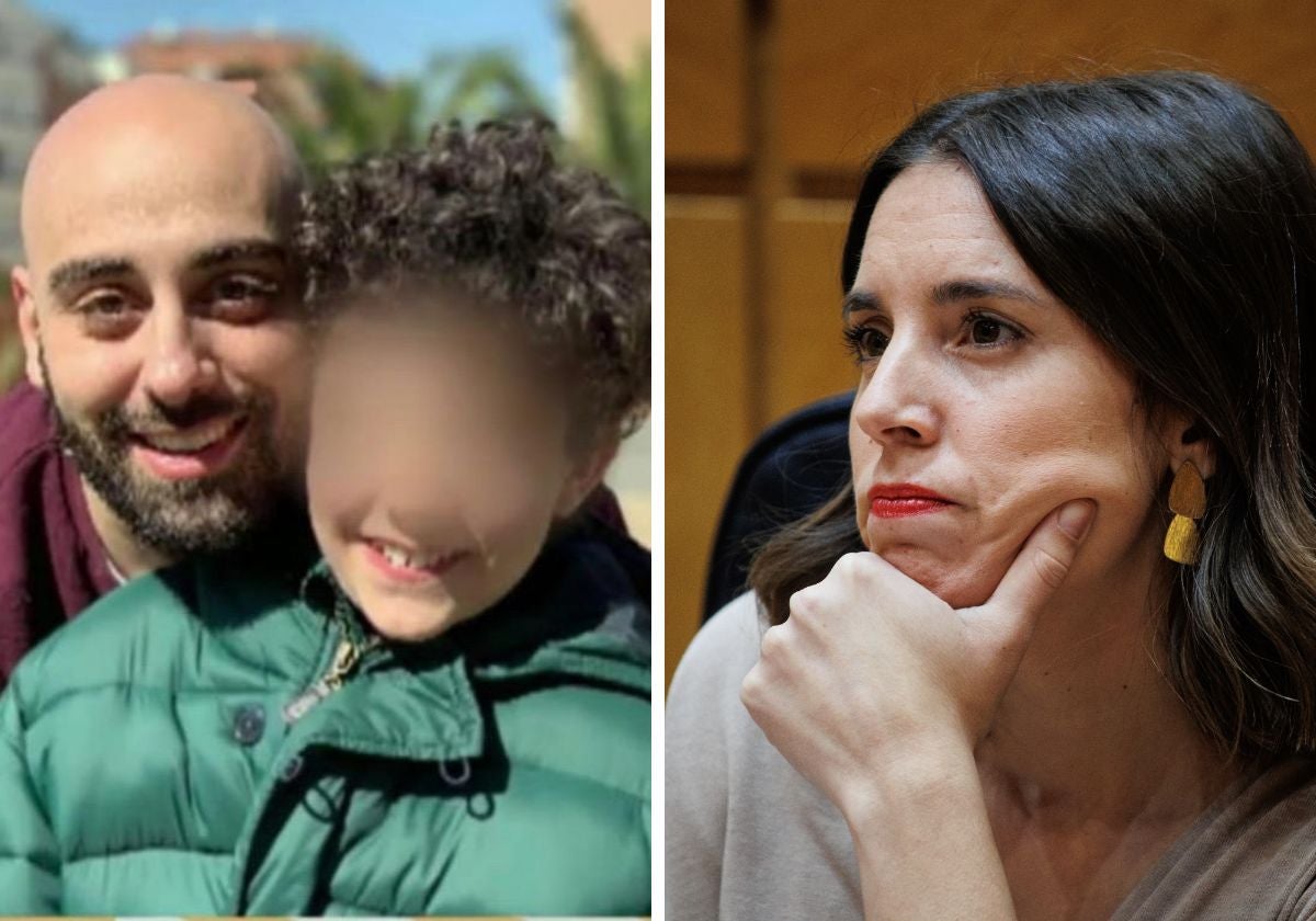 A la izquierda, Rafael Marcos, expareja de María Sevilla que secuestró a su hijo; a la derecha, Irene Montero