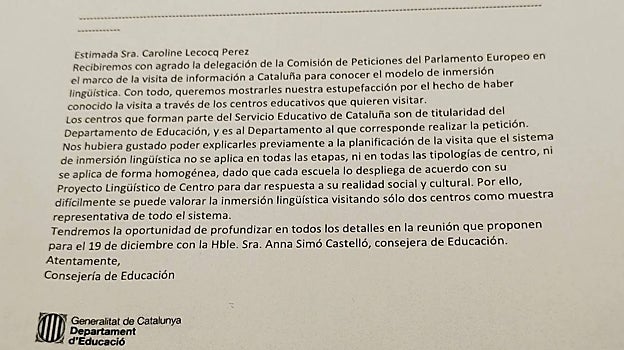 Respuesta de la Generalitat a la Comisión de Peticiones del Parlamento europeo
