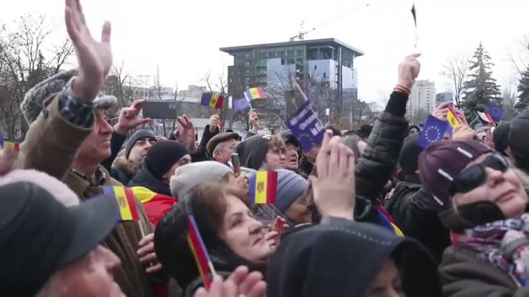 Maia Sandu pronuncia su discurso durante el acto "Celebrando la Moldavia europea"