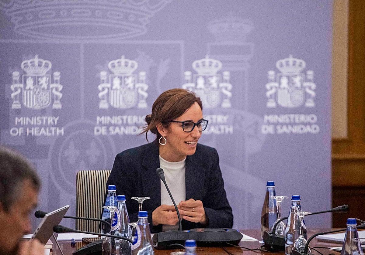 La ministra de Sanidad, Mónica García, durante la reunión del Consejo Interterritorial, este lunes