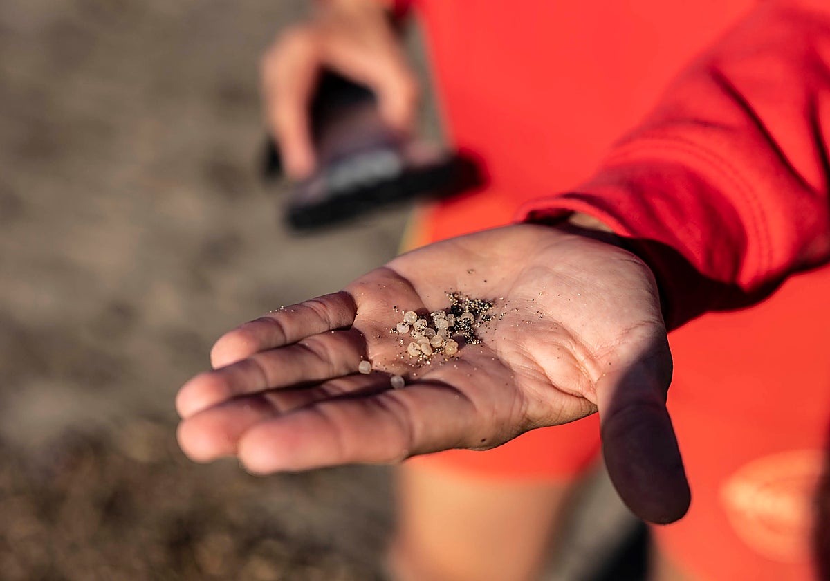 Operativo de recogida de pélets en Nigrán (Pontevedra)