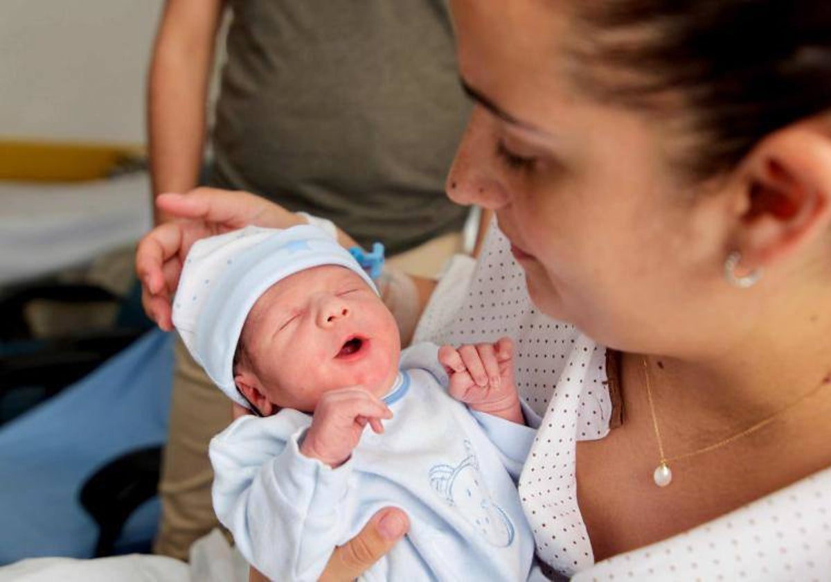 Una mujer sostiene a su hijo recién nacido en un hospital de Córdoba