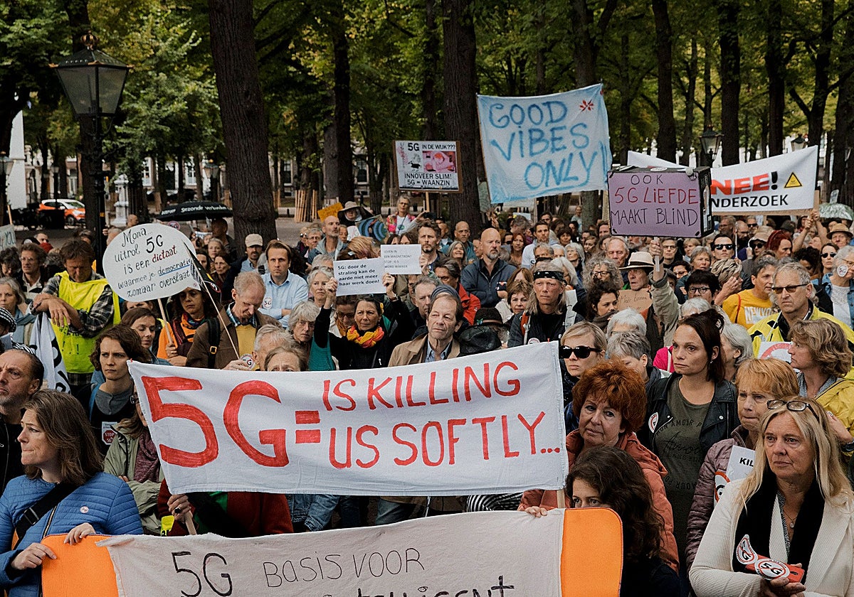 Imagen de archivo de una protesta contra la tecnología 5G