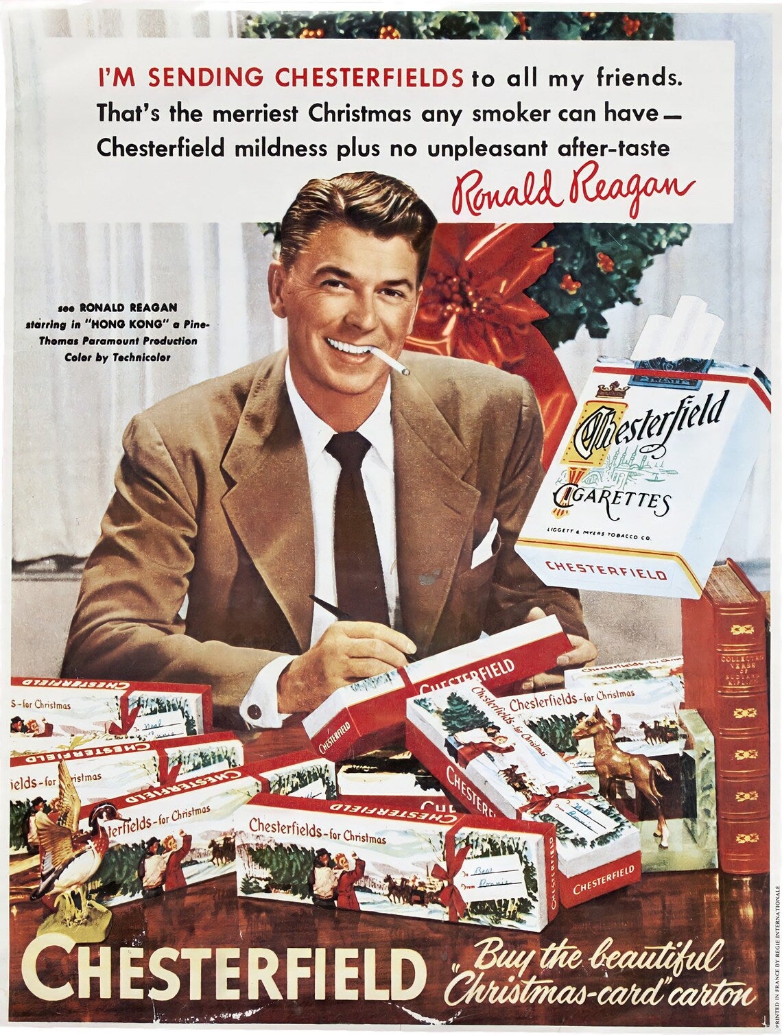 Ronald Reagan anunciando cigarrillos Chesterfield por navidad. 