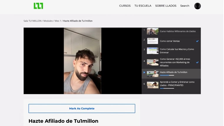 Vídeo del curso en el que Llados explica cómo funciona su sistema de afiliados. Afirma que con este sistema el usuario puede generar 2.000 euros al mes