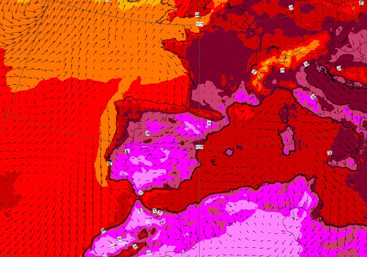 Temperaturas prevista de la superficie terrestre el viernes