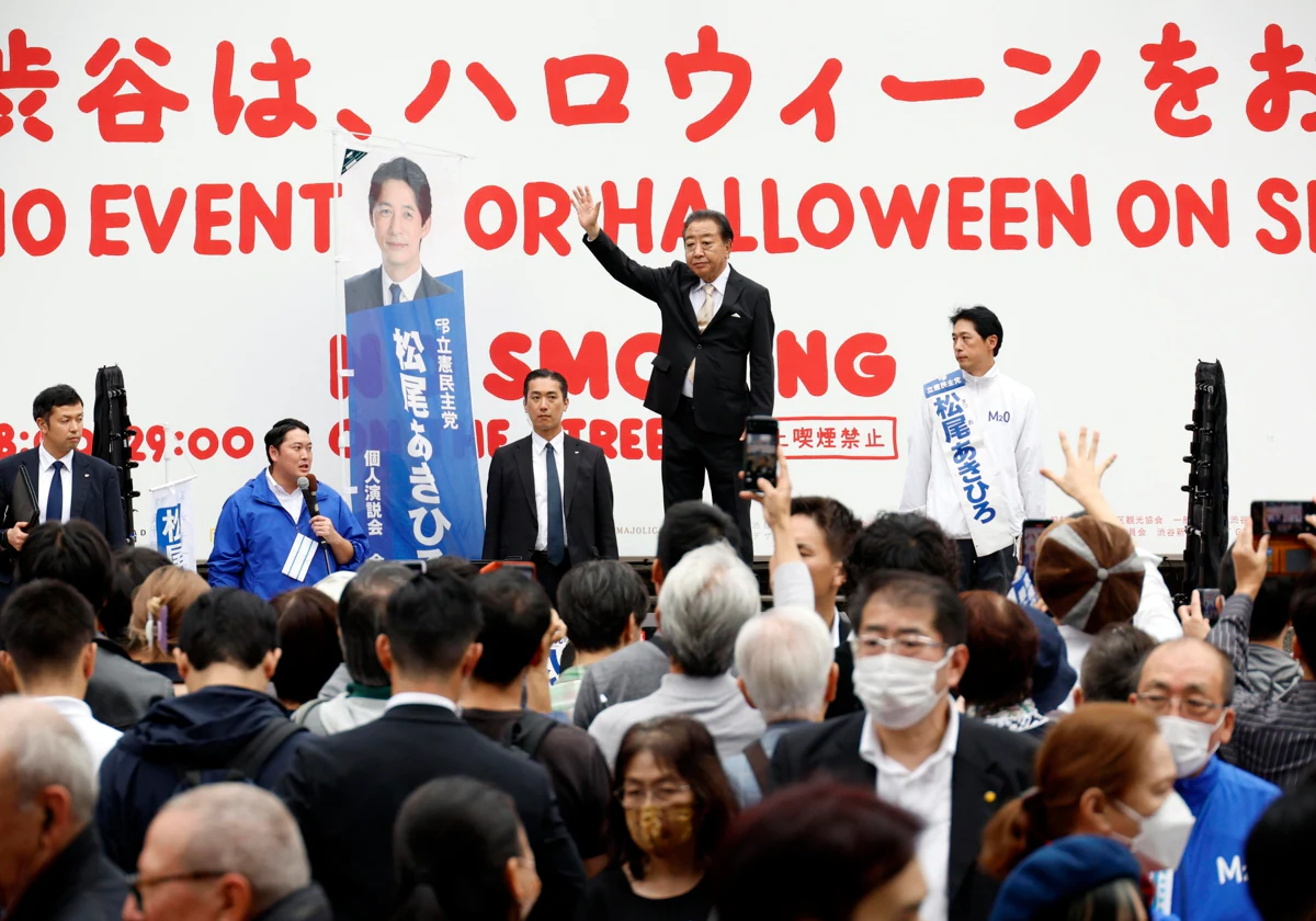 Opposition leader Oshihiko Noda on the last day of election campaign in Japan