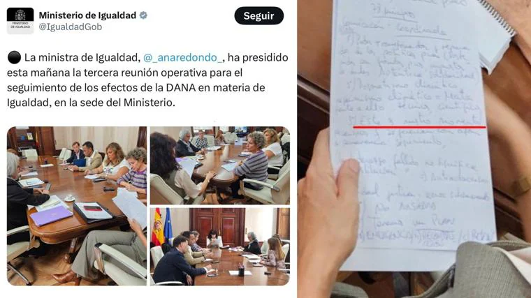 Post borrado por el Ministerio de Igualdad en 'X' y la ampliación de la imagen con el documento de la ministra