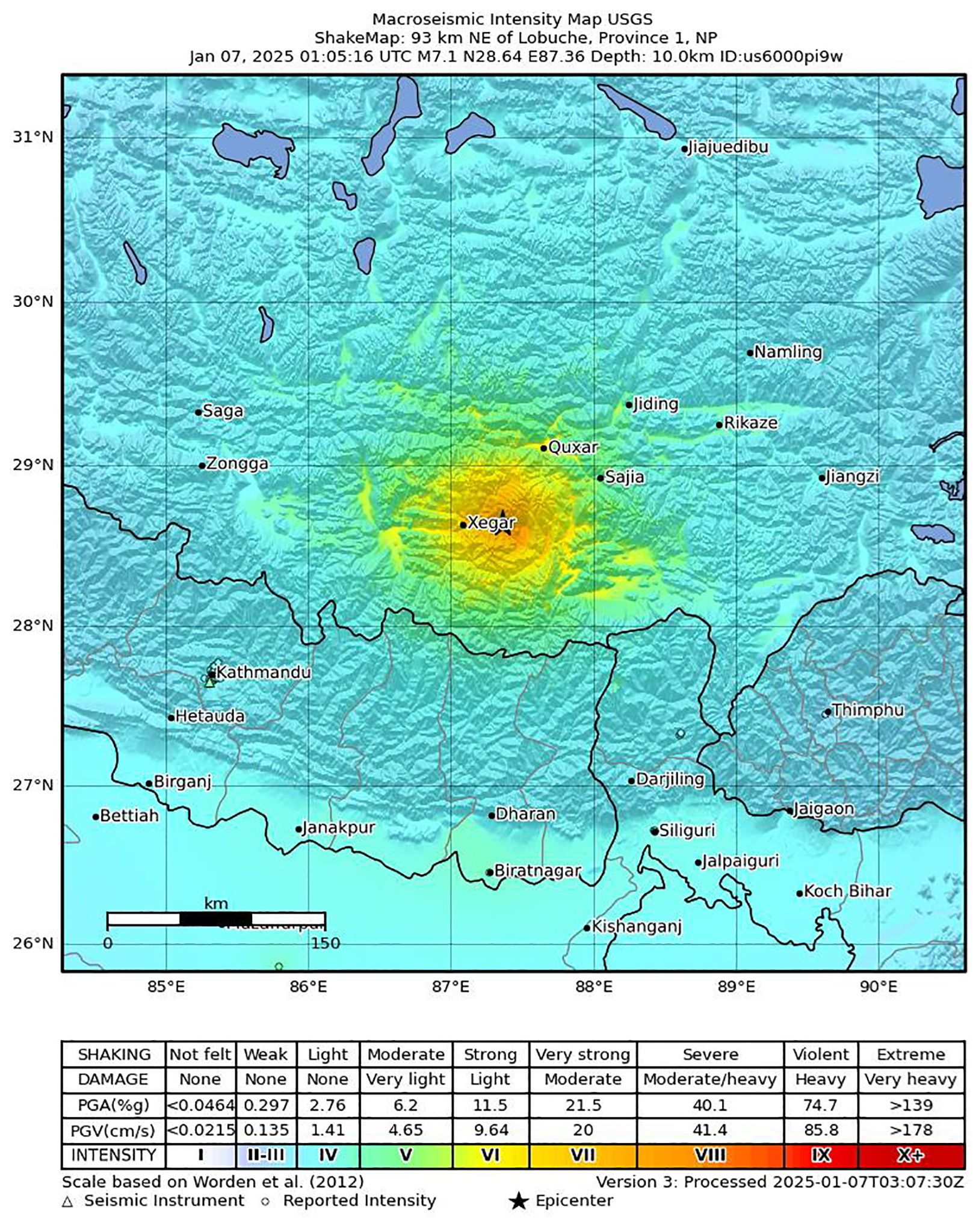 Epicentro del terremoto, según el departamento geolólico de los EE.UU. (USGS)