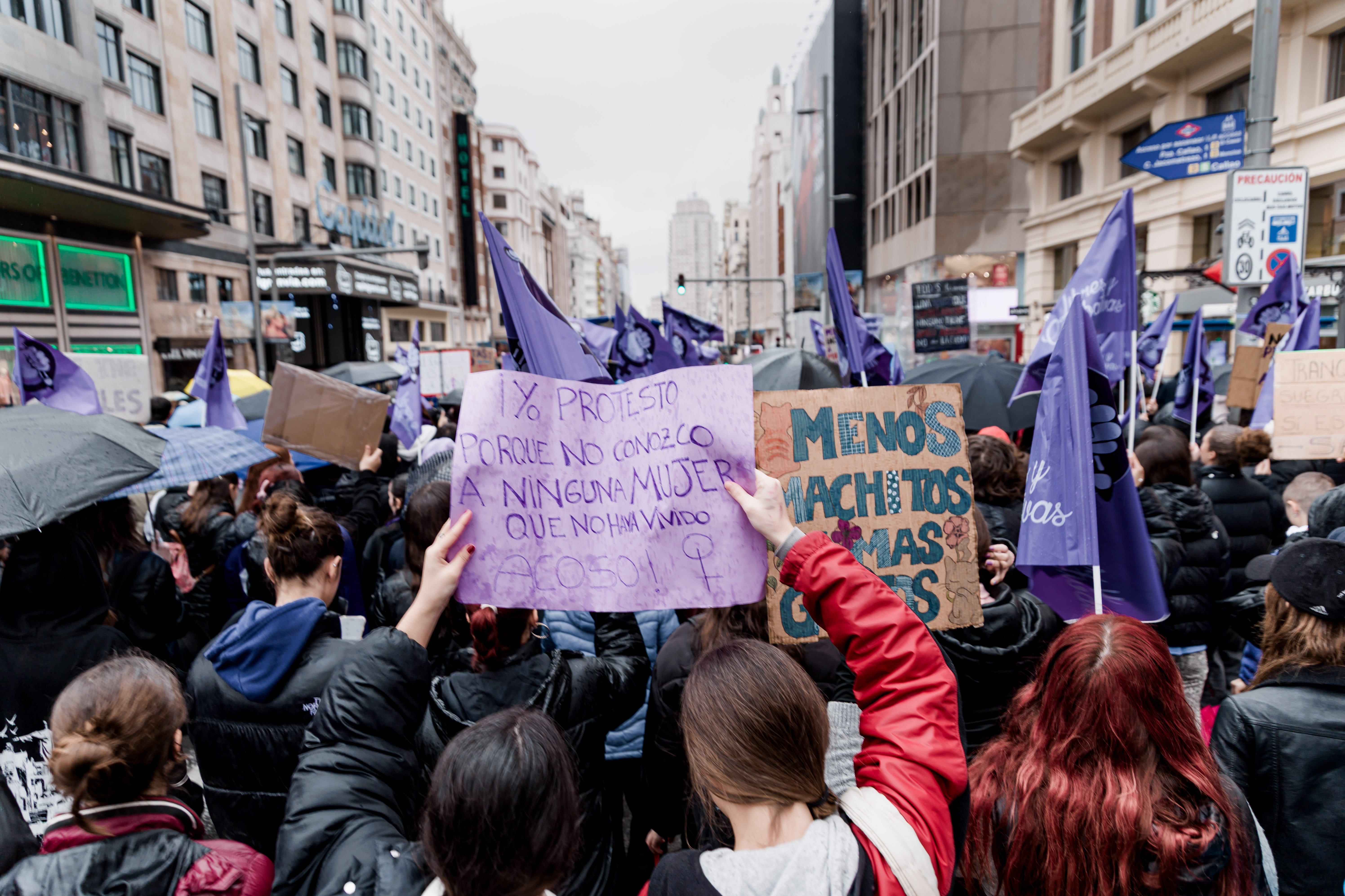 Carteles durante la manifestación del 8M en Madrid