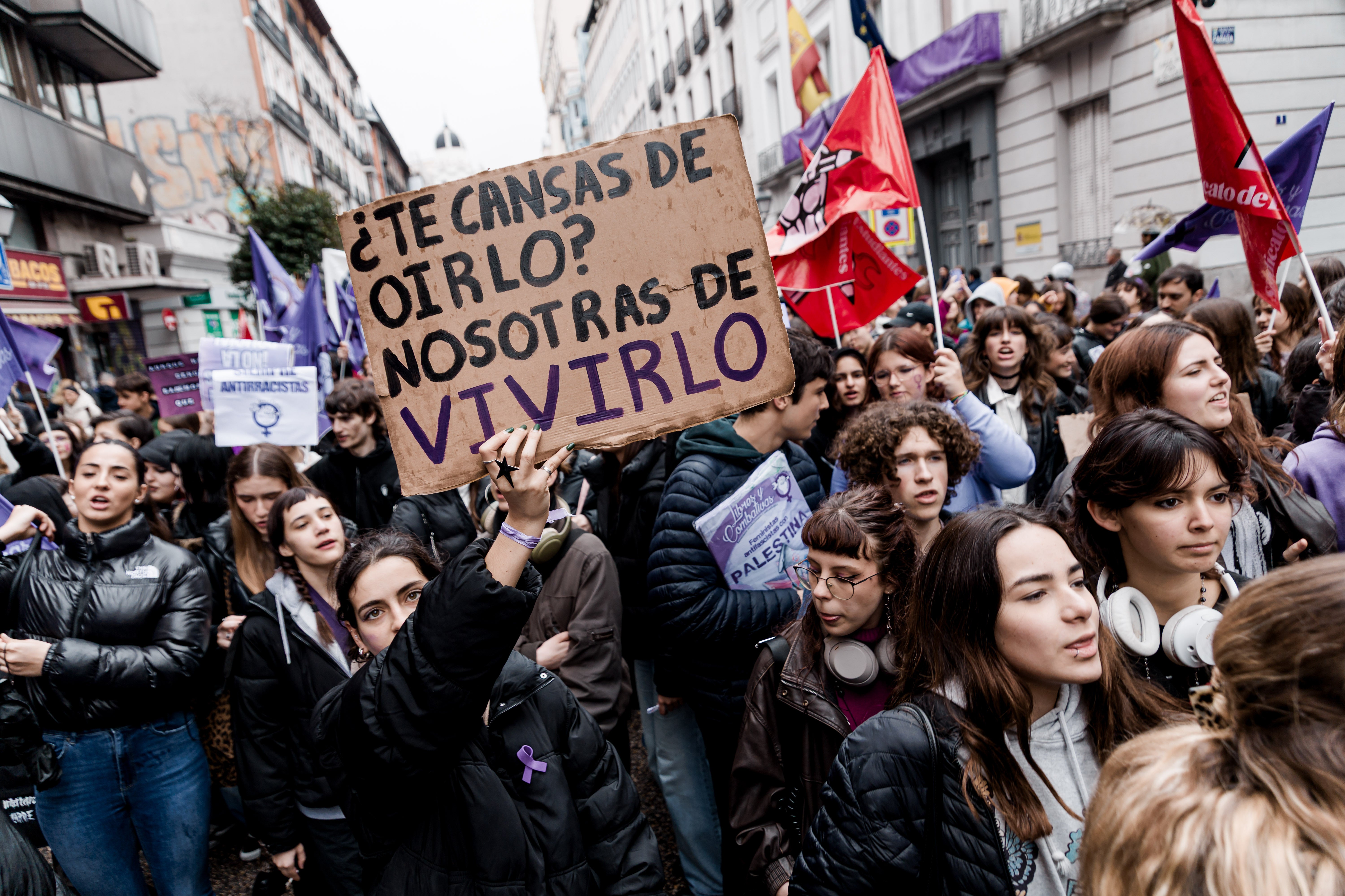 Manifestantes del Sindicato de Estudiantes en la marcha de Madrid