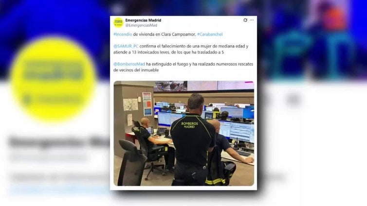 Una mujer muere y trece resultan intoxicados en un incendio de una vivienda en Carabanchel