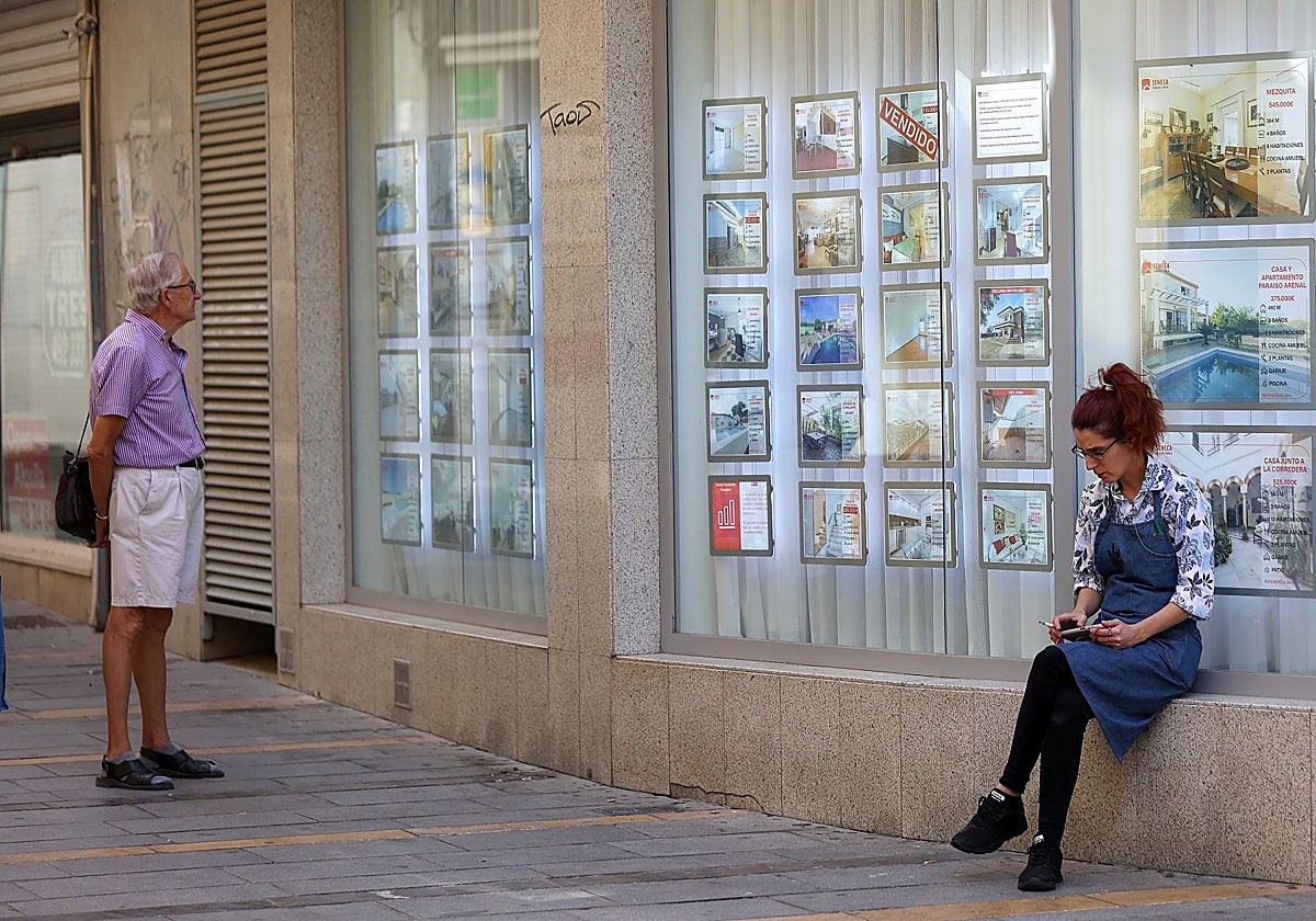 Un hombre mira los anuncios de pisos en venta y alquiler de una inmobiliaria