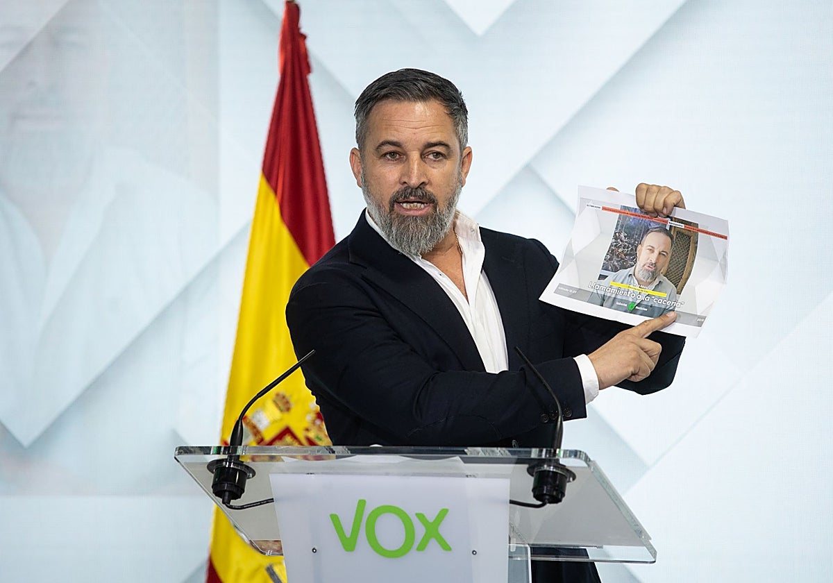 El líder de Vox, durante la rueda de prensa que ha ofrecido tras el Comité de Acción Política del partido