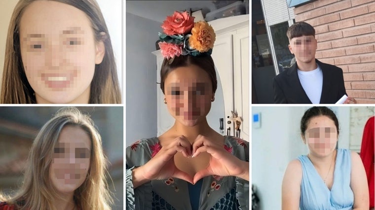 Imágenes de víctimas de bullying en España: Sandra Peña, Dani Quintana, Daniela, Claudia y Lucía