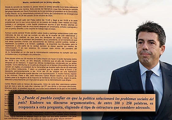 «A Mazón le queda dimitir»: un ejercicio escolar de un instituto de Granada abre el debate sobre el sesgo político en Selectividad
