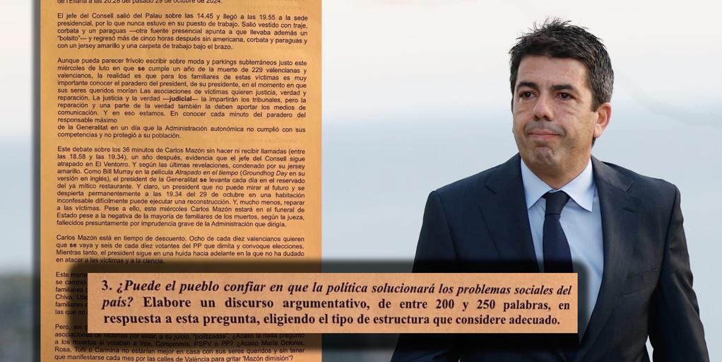 «A Mazón le queda dimitir»: un ejercicio de un instituto de Granada abre el debate sobre el sesgo político en Selectividad