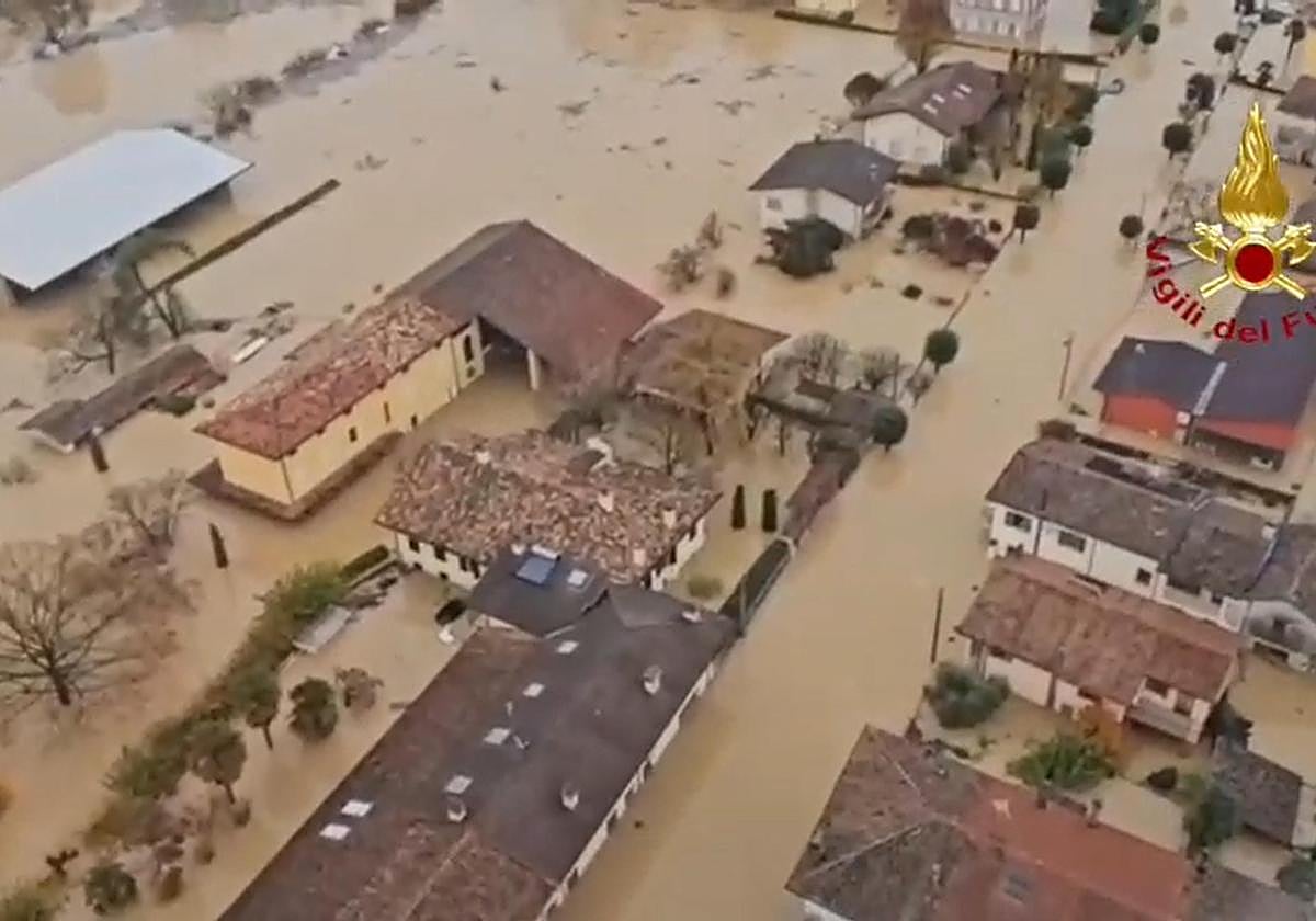 Imagen de las inundaciones cerca de Udine, al norte de Italia.