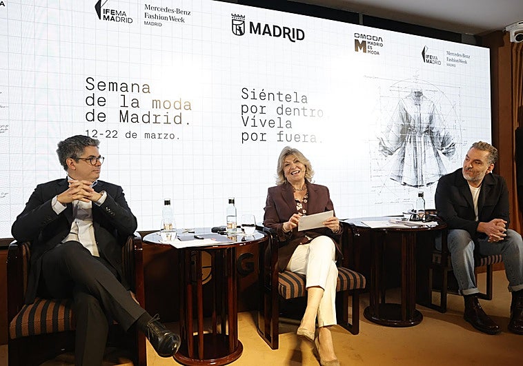 Daniel Martínez, vicepresidente ejecutivo de IFEMA MADRID; Engracia Hidalgo, delegada del Área de Gobierno de Economía, Innovación y Hacienda del Ayuntamiento de Madrid, y Juan Duyos, presidente de ACME, durante la presentación
