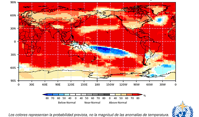 Probabilidad de que haya temperaturas superiores a lo normal con El Niño